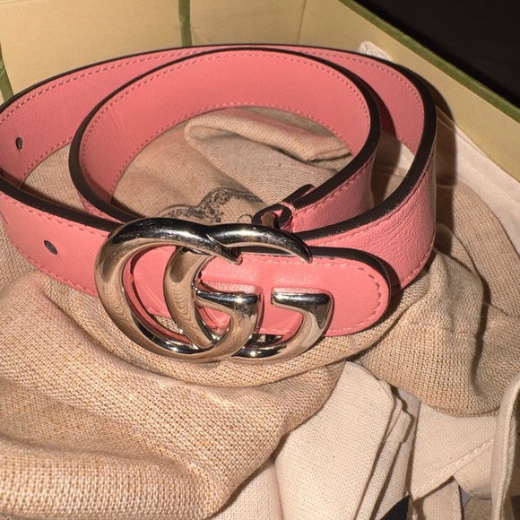 Gucci Other - Gucci Pink Leather Belt with Silver GG Buckle